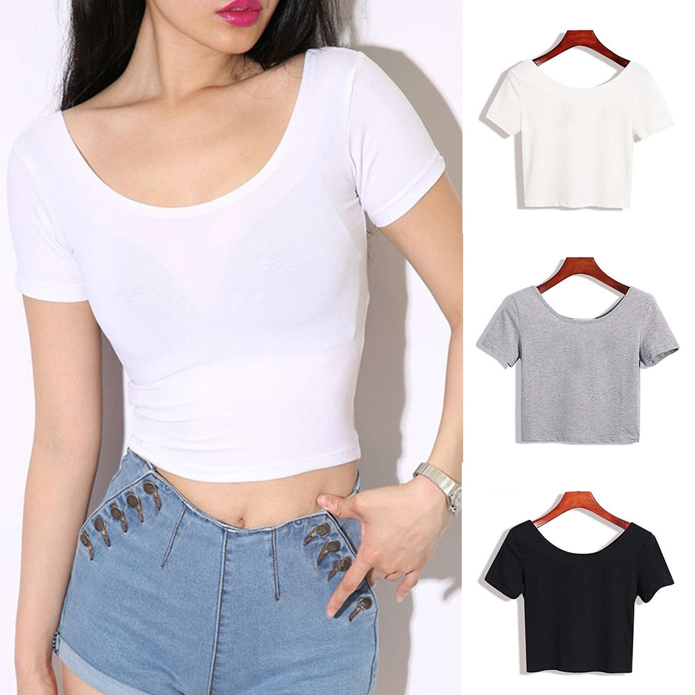 Short Sleeve O neck Crop Top