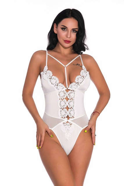 Halter Lace Deep V Neck Bodysuit