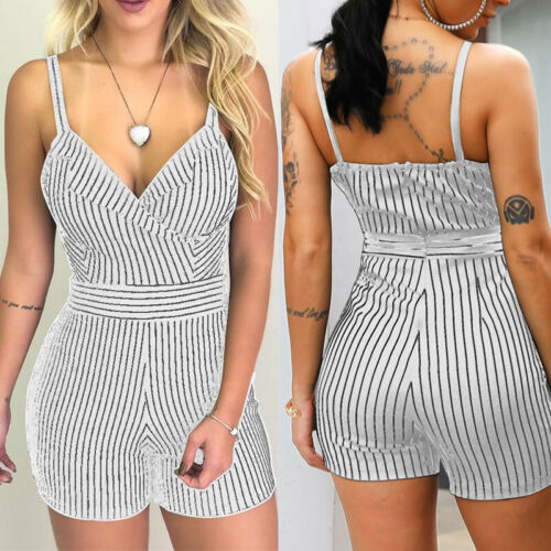 High-Waist Casual Stripe Romper