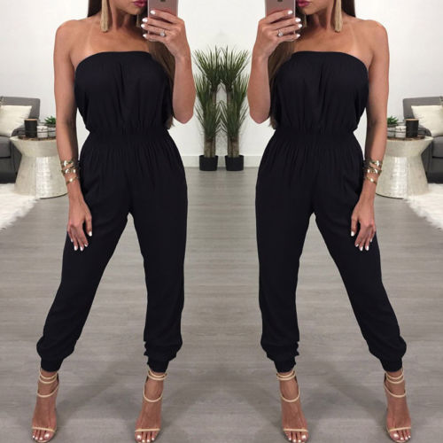 Strapless High-waist V-Neck Jumpsuit