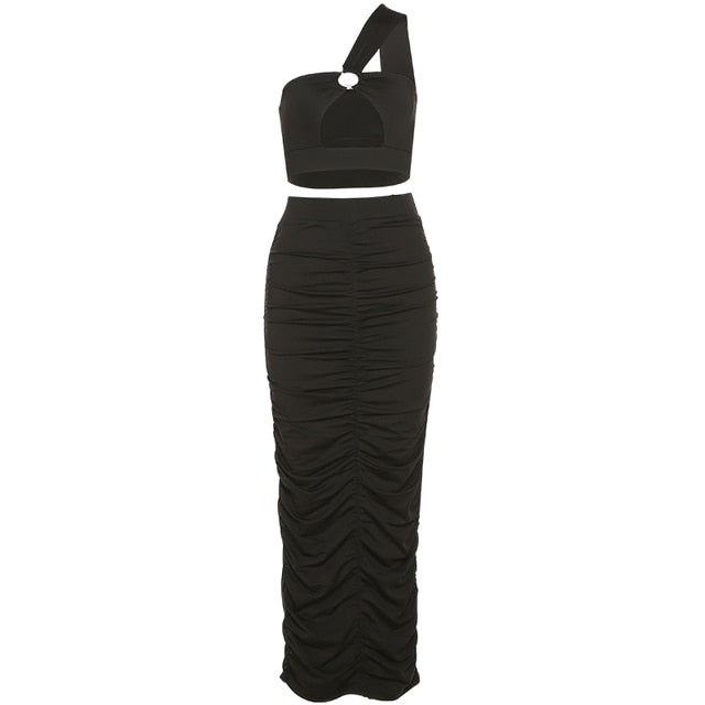 Bodycon Cut Out Cropped Top And Long Skirt Two Piece Set