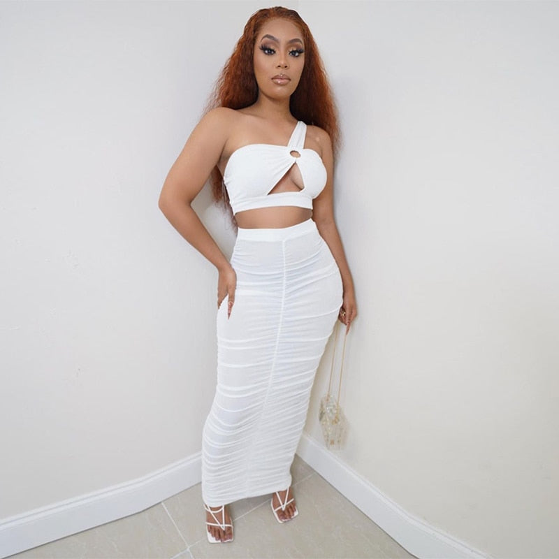 Bodycon Cut Out Cropped Top And Long Skirt Two Piece Set