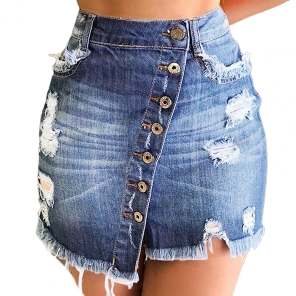 Short Denim High Waist Ripped Skirt