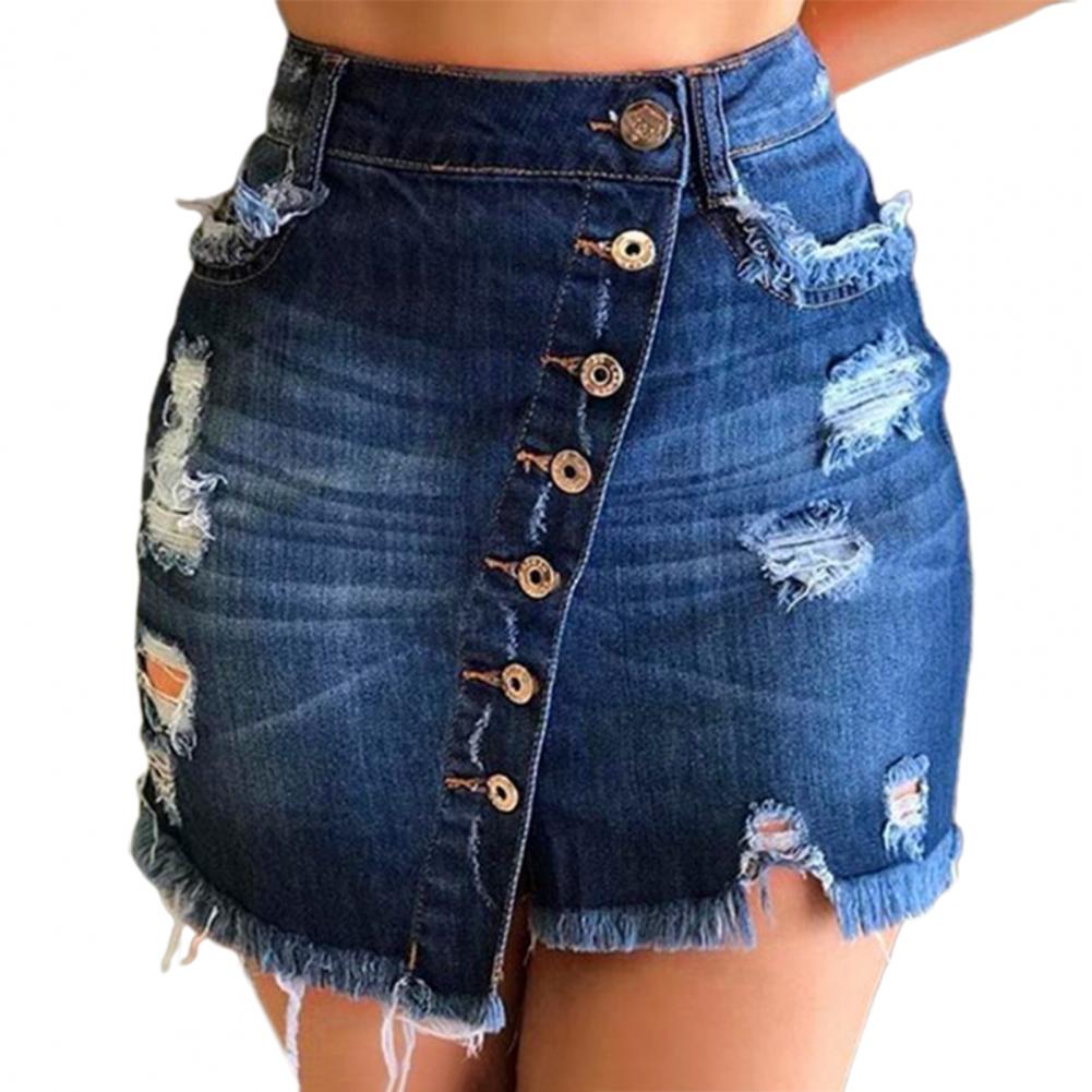 Short Denim High Waist Ripped Skirt