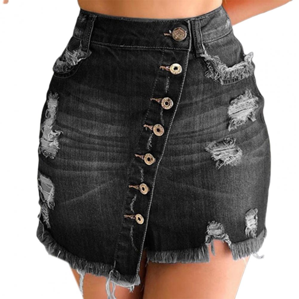 Short Denim High Waist Ripped Skirt