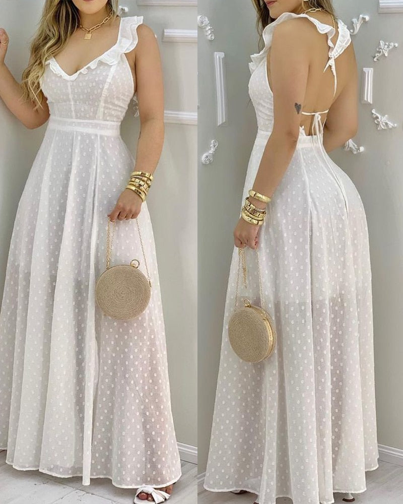 Elegant Casual Lace Up Maxi Dress