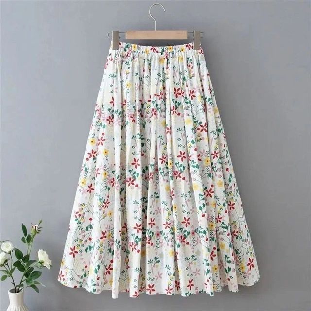 Elastic Waist Floral Long Skirt