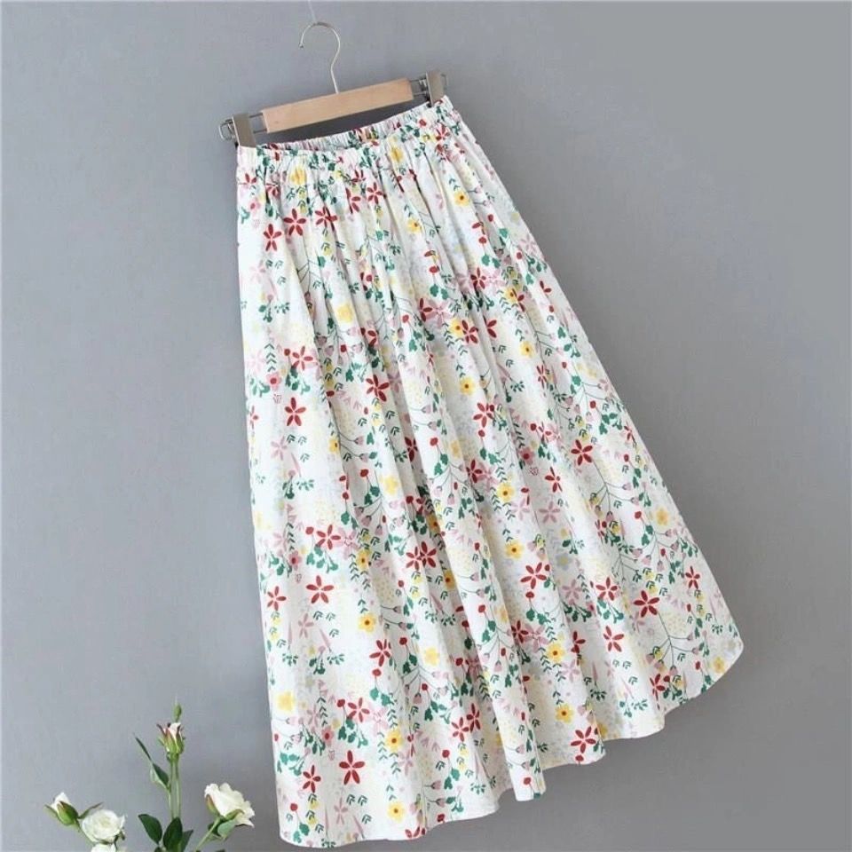 Elastic Waist Floral Long Skirt