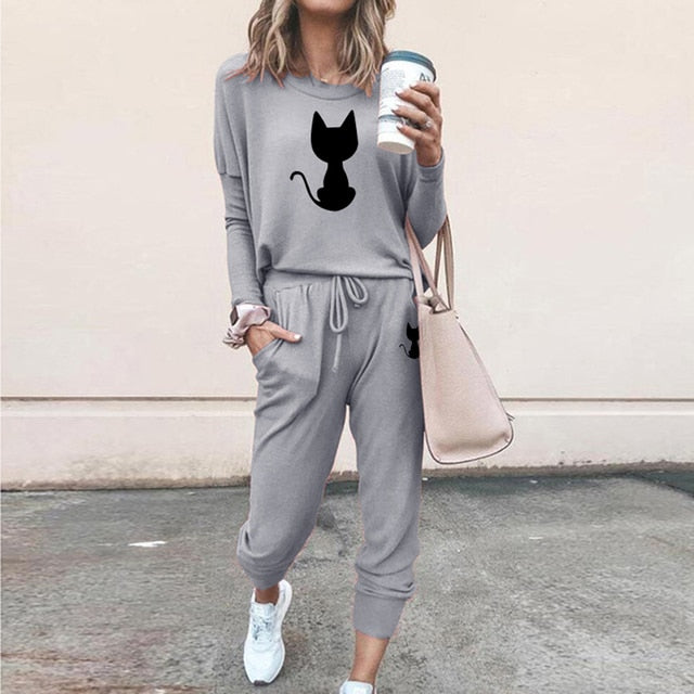 Casual 2-piece Suit O-neck Top + Trousers