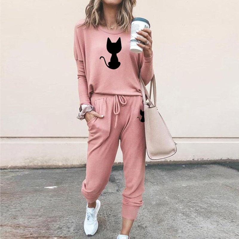 Casual 2-piece Suit O-neck Top + Trousers