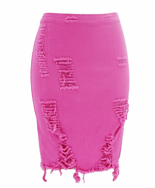 Ripped Denim Skirt