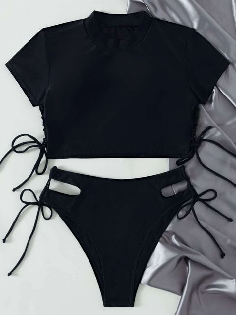 Cut Out Tie Side Halter Bathing Suit