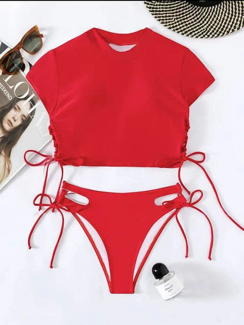 Cut Out Tie Side Halter Bathing Suit