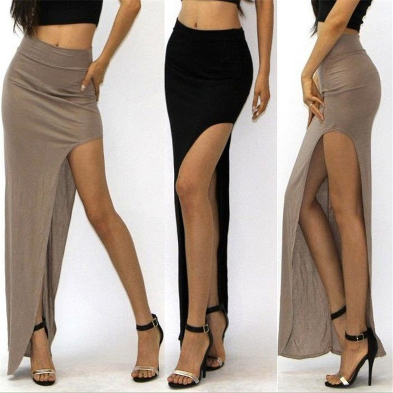 High Waist  Open Side Split Skirt