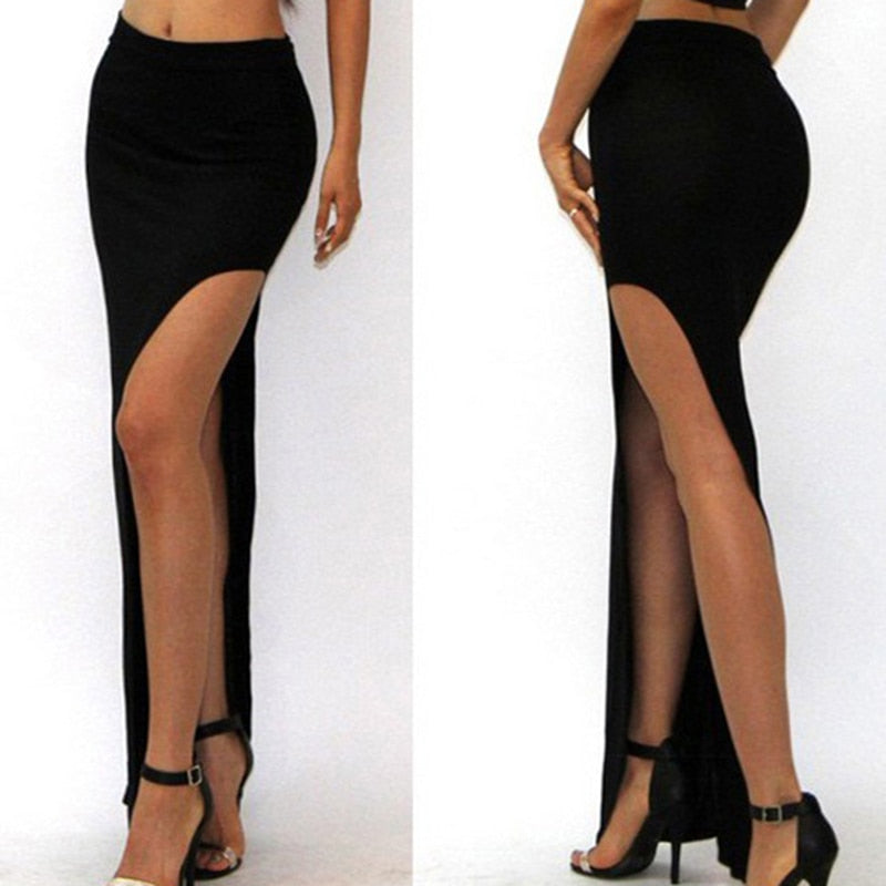 High Waist  Open Side Split Skirt