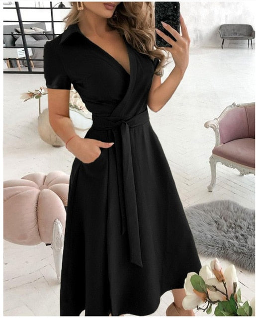 Casual Pocket  Midi Dress