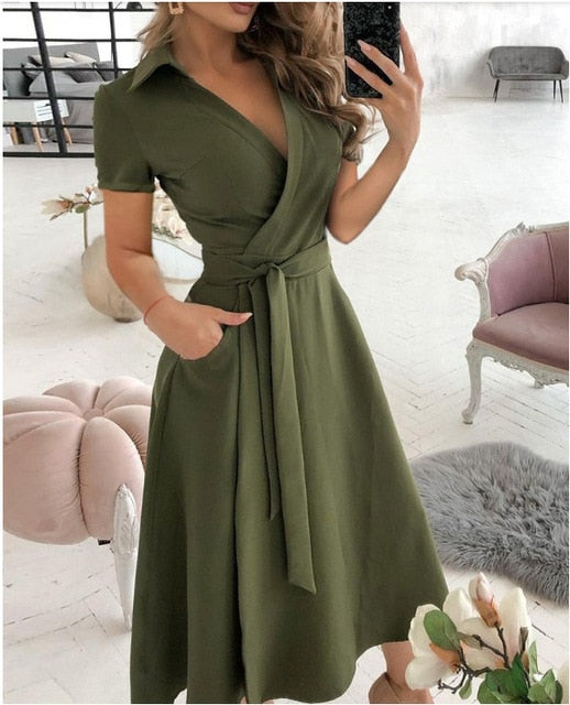 Casual Pocket  Midi Dress