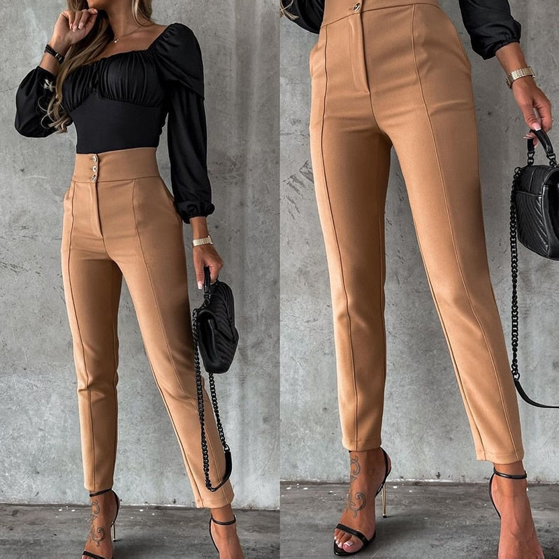 High Waist Straight Trousers