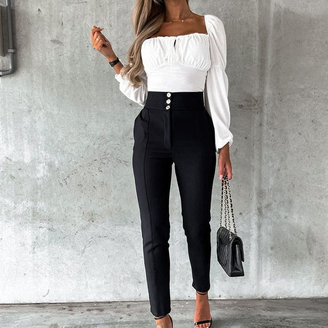 High Waist Straight Trousers