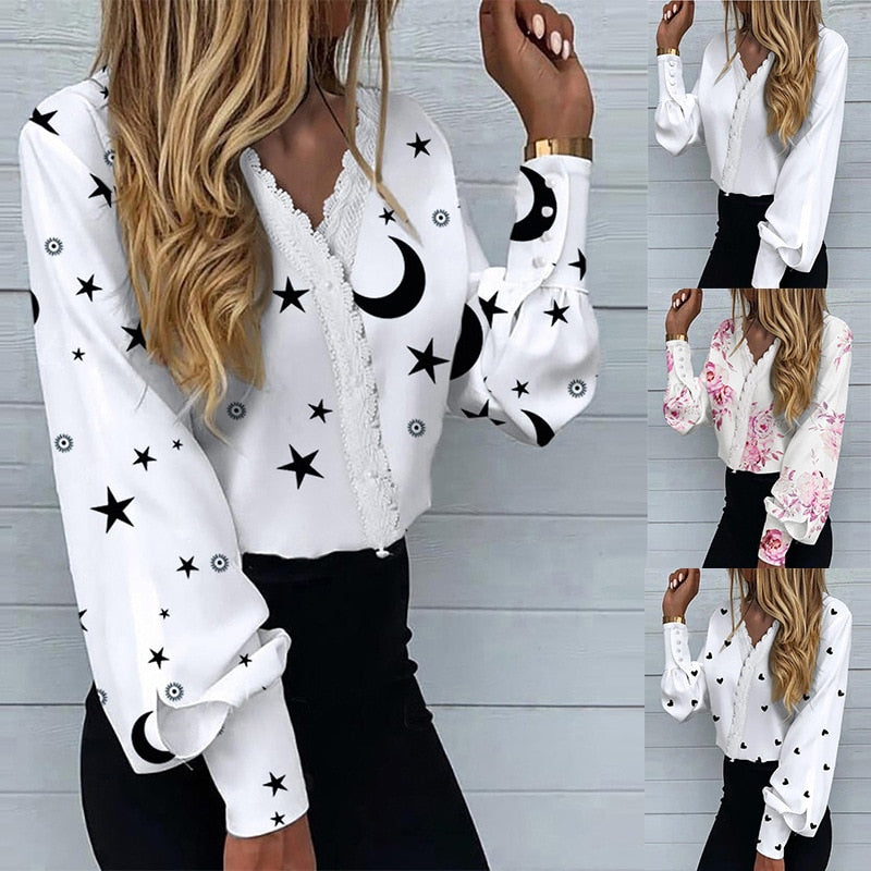 Elegant Printed Lace Casual Shirt