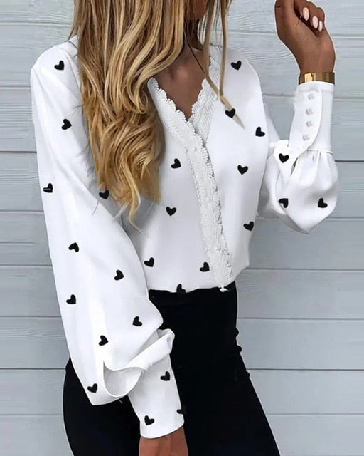 Elegant Printed Lace Casual Shirt