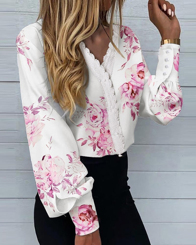 Elegant Printed Lace Casual Shirt