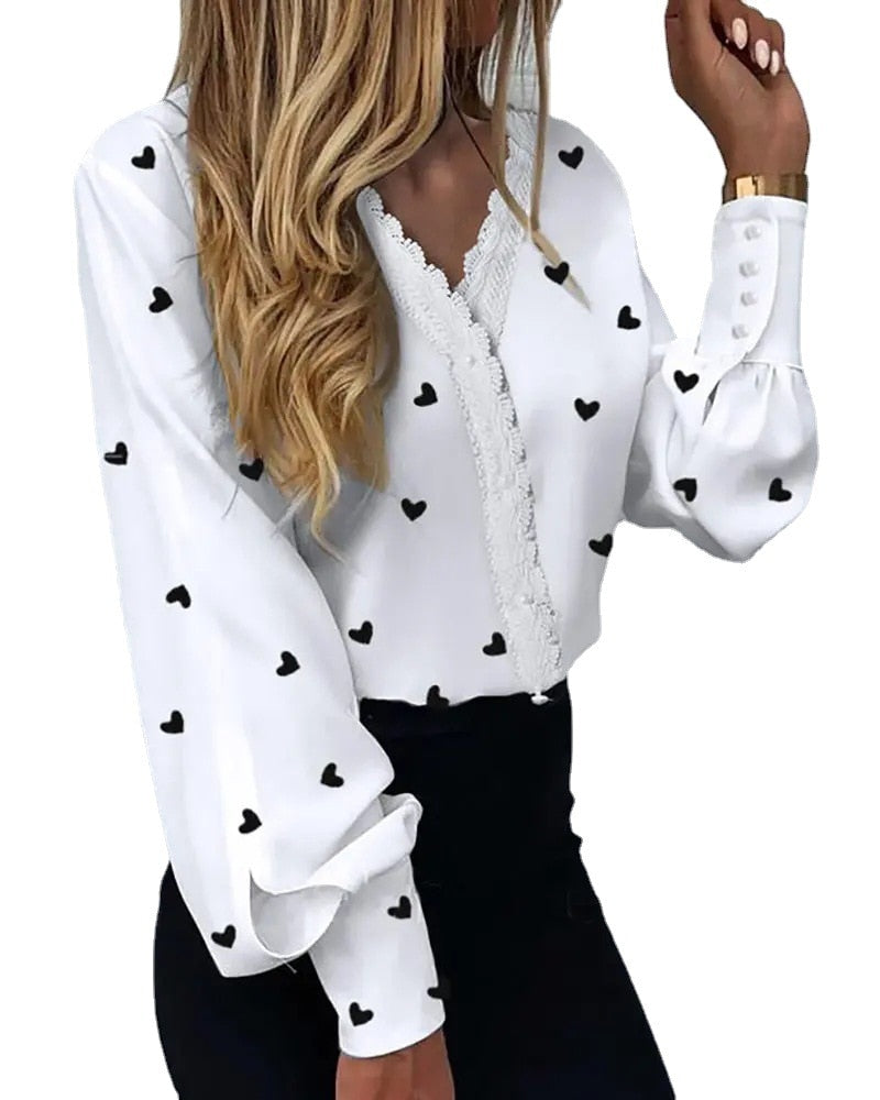 Elegant Printed Lace Casual Shirt