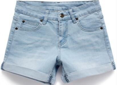 High Waist Elastic Blue Cotton Denim Short