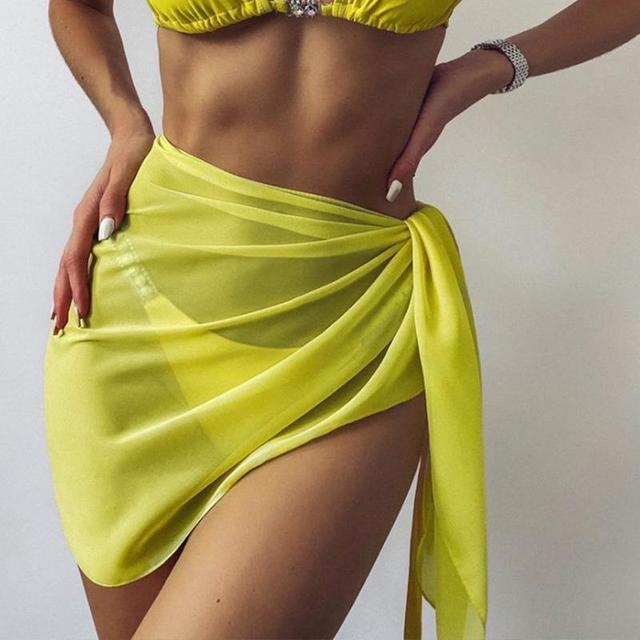 Thin Mesh Mini Ruffle Skirts Bikini Sets