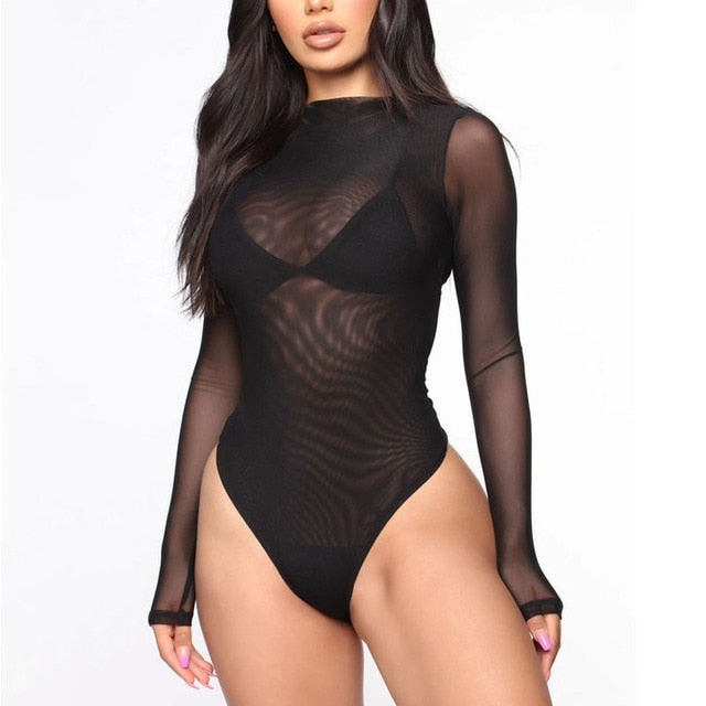 Mesh Transparent Thong Bodysuit