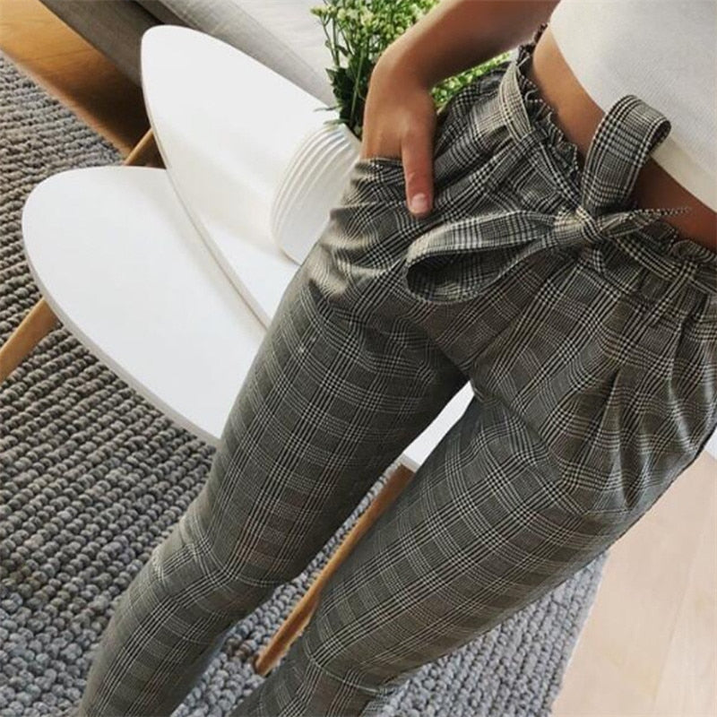 Bow Tie Drawstring Waist Pockets Casual Trousers