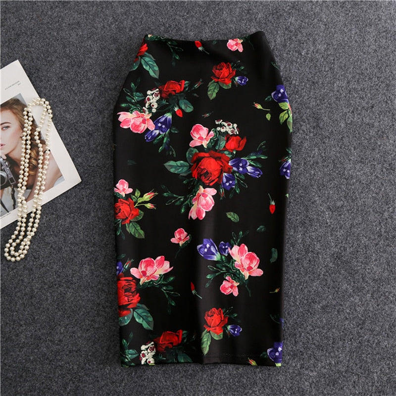 letters Printed Stretch Skirt