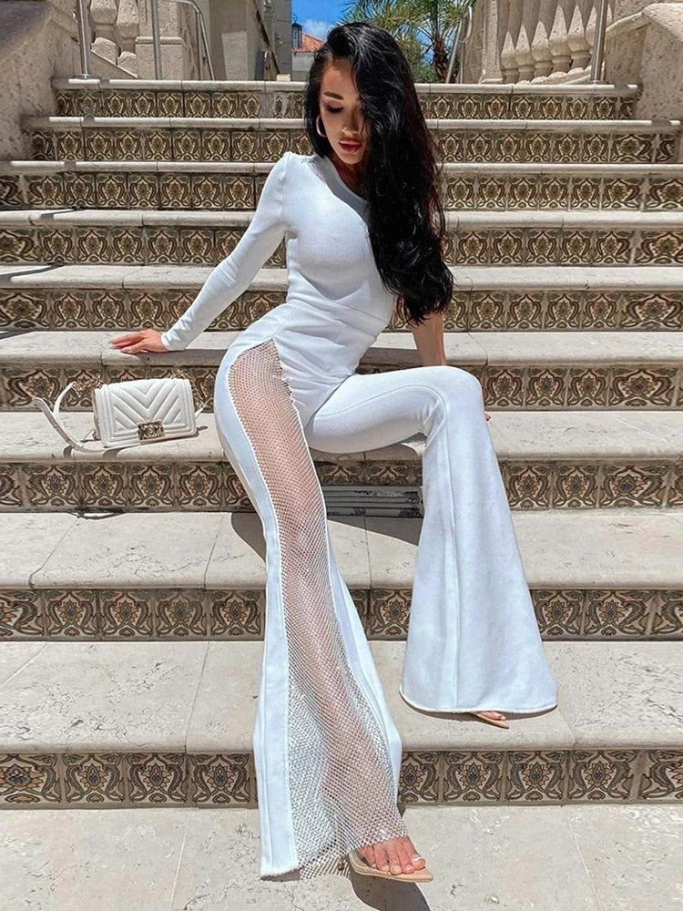 One Shoulder Long Sleeve Bandage Jumpsuit