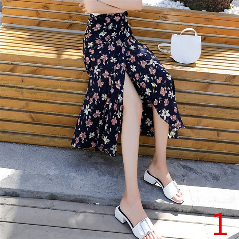 High Waist Long Wrap Floral Skirt