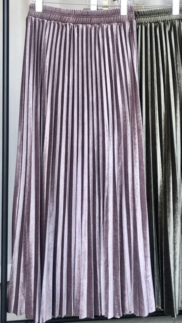 Velvet Maxi Long Pleated Skirt