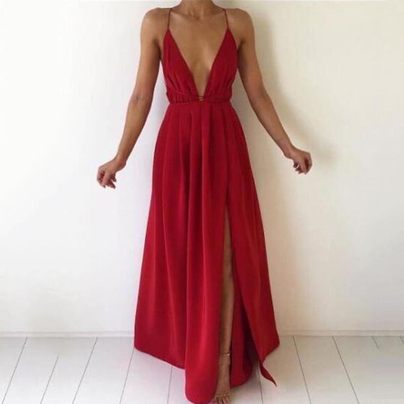 Elegant Long Bandage Slit Dress