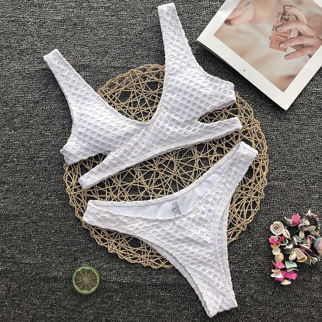 Push Up White Mesh Hollow Swimwear