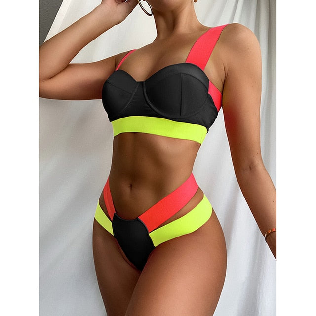 African Print Thong Lace Up Swimwear