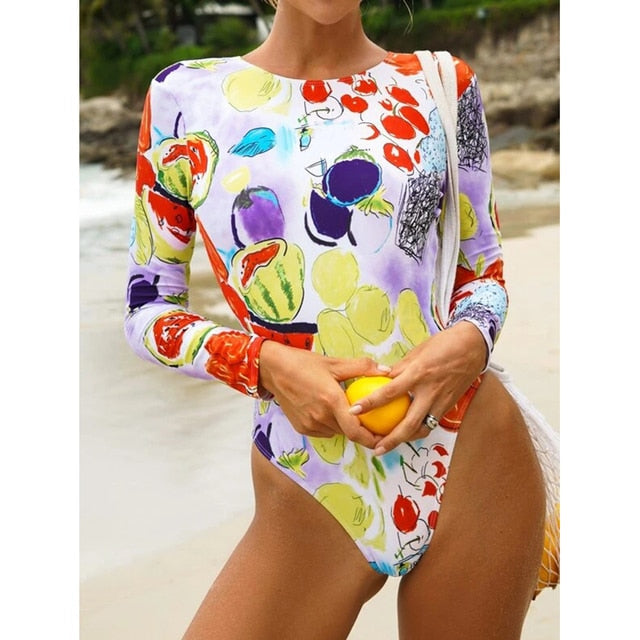 Long Sleeve Print Swimwear