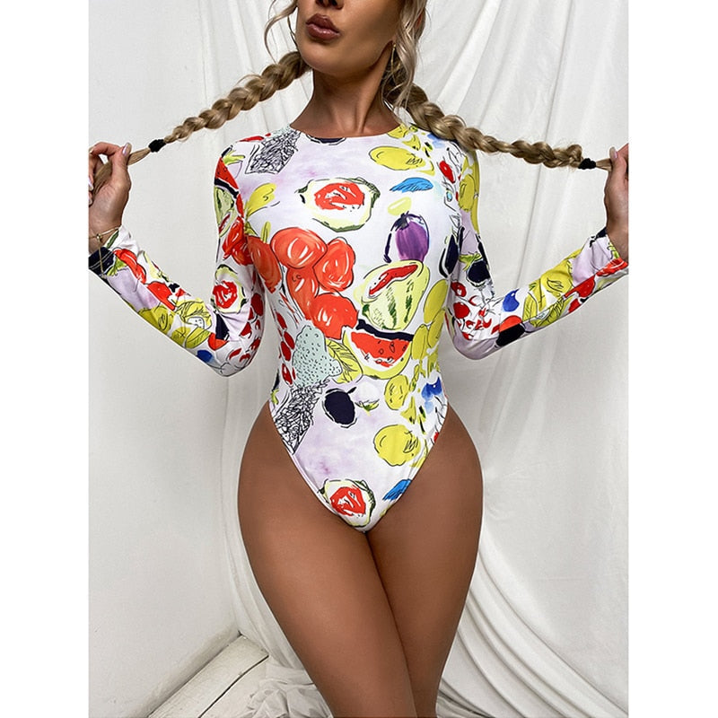 Long Sleeve Print Swimwear