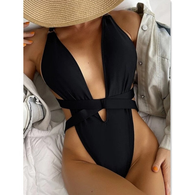 Deep V Backless Swimsuit