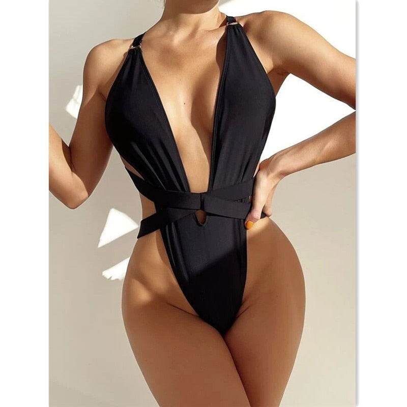 Deep V Backless Swimsuit