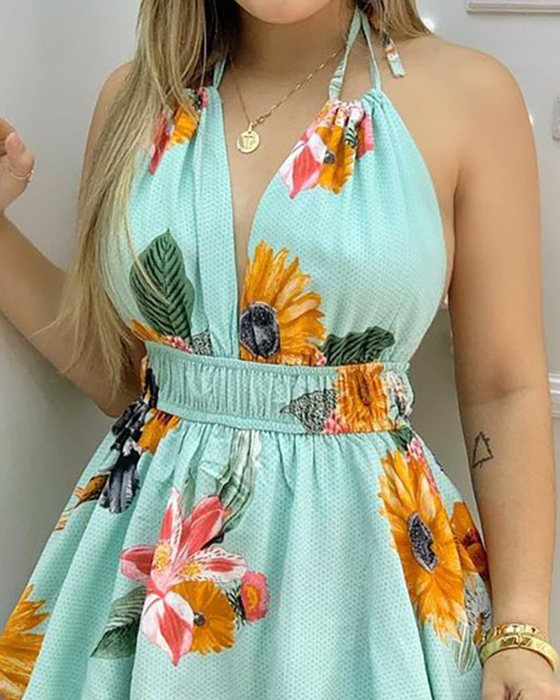 Deep V Neck Sleeveless High Waist Romper