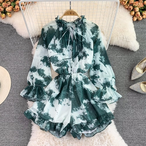 Tie Dye Printed Chiffon Romper