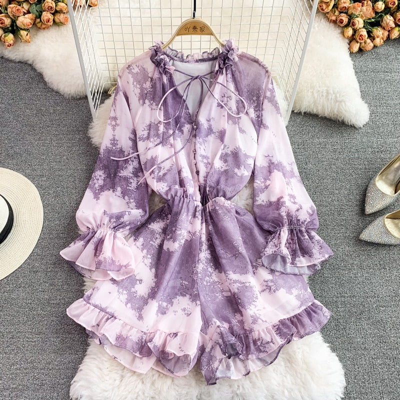 Tie Dye Printed Chiffon Romper