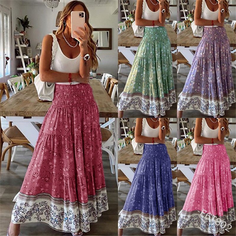 Casual Print Maxi Skirt