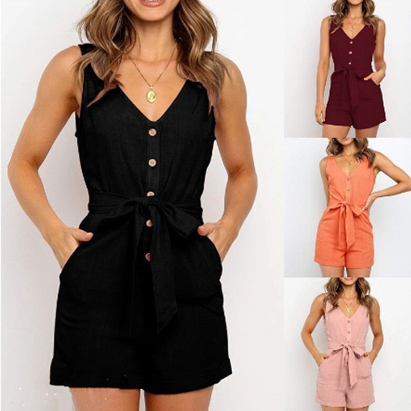 Casual Off Shoulder Belt Short Jumpsuit