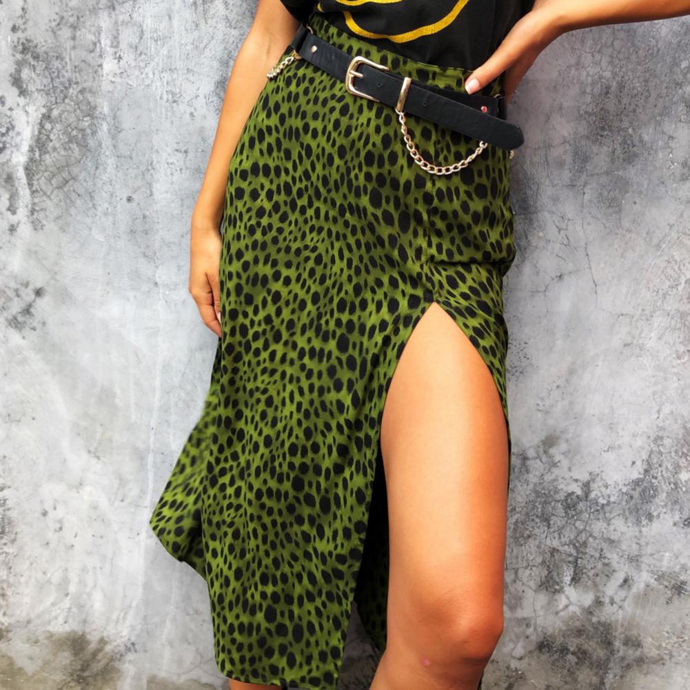 High Waist Elastic Leopard Split Beach Skirt