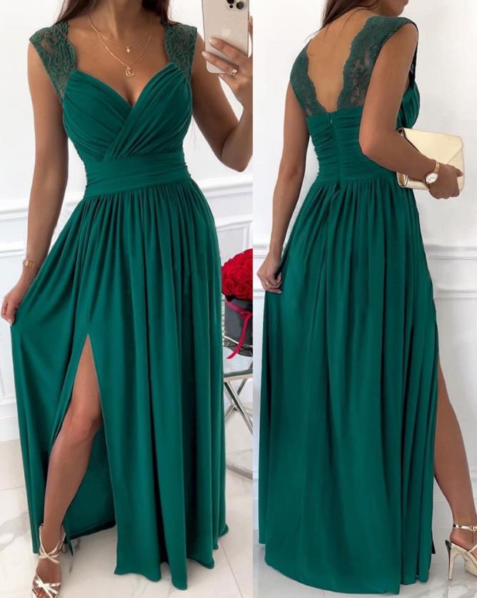 V-Neck Sleeveless High Slit Maxi Dress