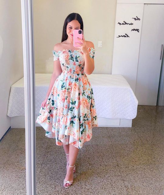 Off Shoulder Flower Print Dress